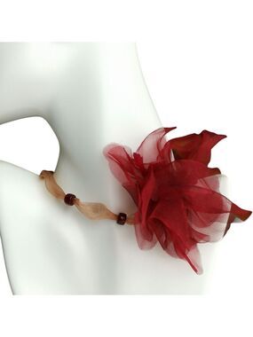 Artisan Crafted Necklace Cranberry Chiffon Flower Choker 🆕